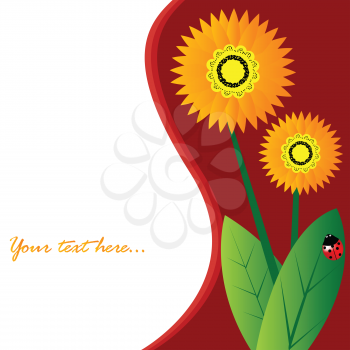 Vector card with flowers and lady bug