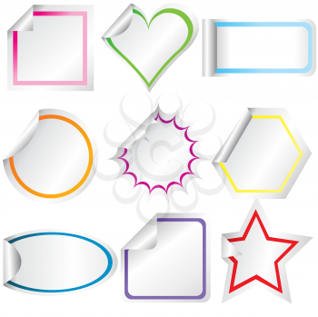 Royalty Free Clipart Image of a Set of Blank Stickers With Peeled Corners