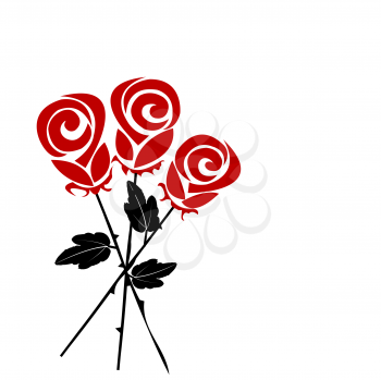 Royalty Free Clipart Image of Three Roses on the Corner of a White Background