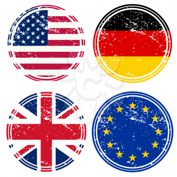 Royalty Free Clipart Image of a Set of Rubber Stamps With Flags on Them