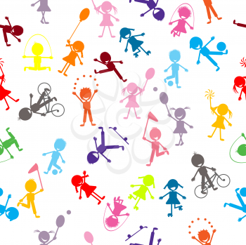 Royalty Free Clipart Image of a Colourful Silhouetted Children Background