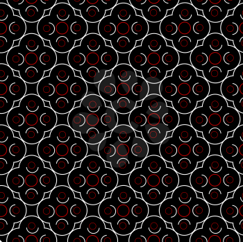 Royalty Free Clipart Image of a Black Background With Red and White Geometric Shapes