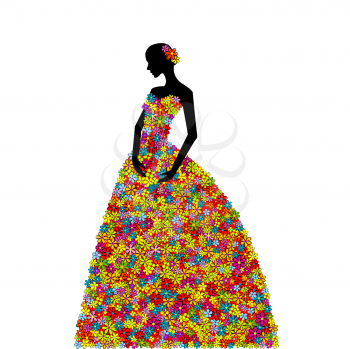 Royalty Free Clipart Image of a Woman Wearing a Floral Dress