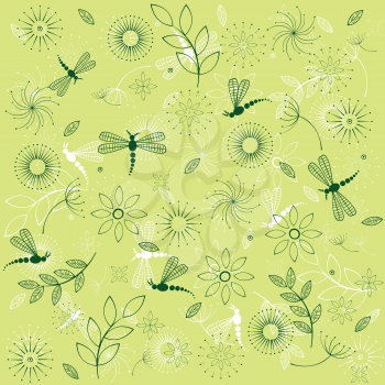 Background with dragonflies and flowers