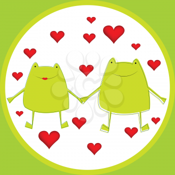 Card with cartoon frogs in love