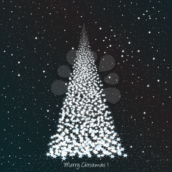 Christmas card with Christmas tree over starry night sky