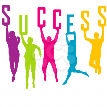 Success representation with colored people silhouettes