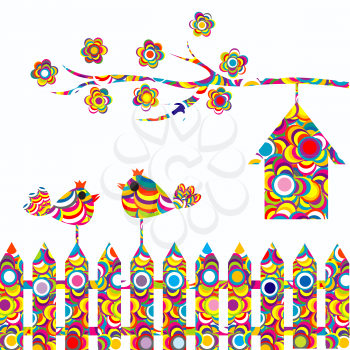 Royalty Free Clipart Image of Abstract Birds and a Birdhouse