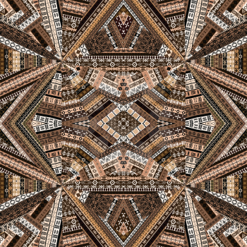Kaleidoscope made of brown tones ethnic patchwork fabric