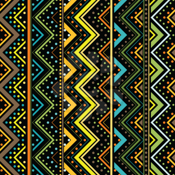 Vertical zig zag made by dots and lines, seamless background