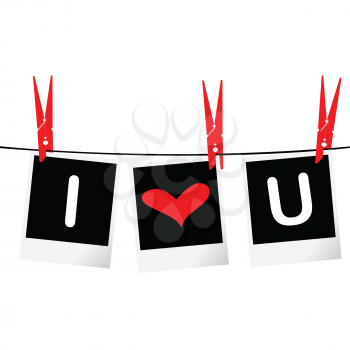I love you concept with photo frames hanging on rope