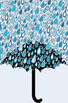 Umbrella and blue rain drops