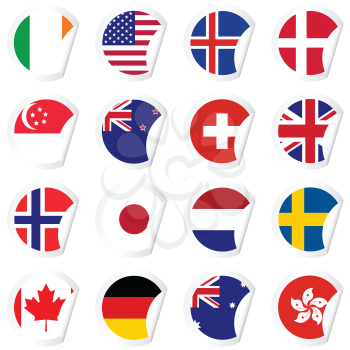 Curled corner stickers set with flags of the most developed countries in the World