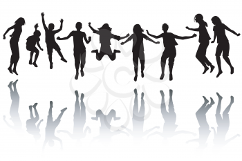 Group of black children silhouette jumping