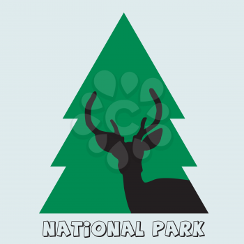 National park icon with deer stag and green fir