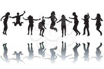 Set of children silhouettes jumping