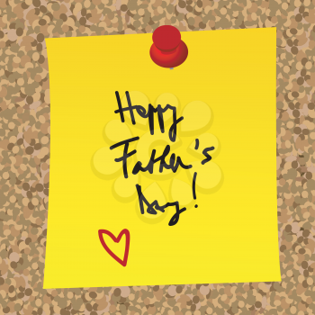 Paper note with HAPPY FATHER'S DAY message on a cork board