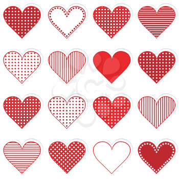 Collection of cute hearts stickers on white background