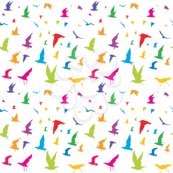 Colorful birds silhouettes seamless pattern