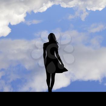 Suicidal attempt,silhouette of woman standing on the edge of a roof
