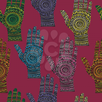Abstract background with painting hands in ethnic style