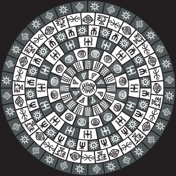 Black and white round design with ethnic symbols