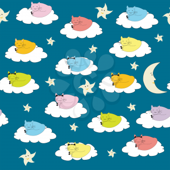 Seamless background with cartoon cats sleeping