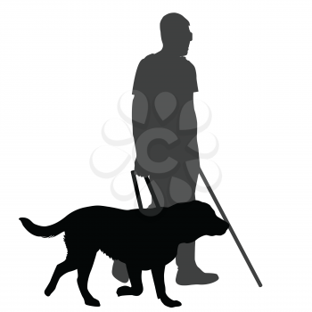 Blind man with cane and guide dog