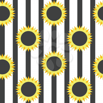 Stylized sunflower on striped background