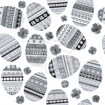 Black and white seamless with Easter doodle decoration eggs 