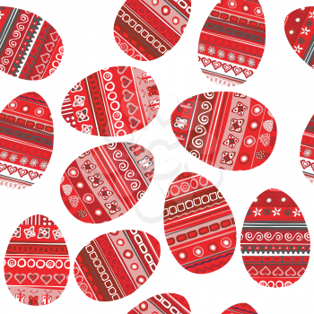 Seamless pattern with red Easter eggs on white background