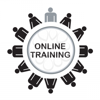 Online trainig icon with stylized people 