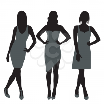 Silhouette of three fashion girls top models