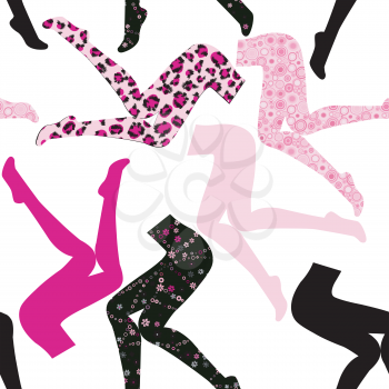 Seamless pattern with women's legs in colored pantyhose