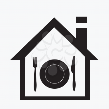 Food home delivery concept with house icon and plate