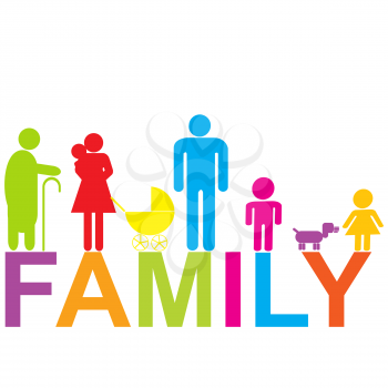 Colored family icon with children, parents and grandparents