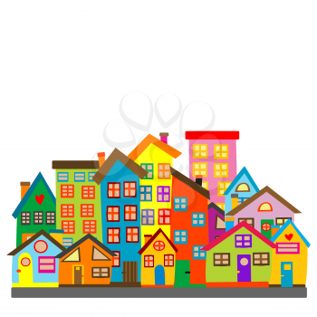 Cartoon colored houses on white background