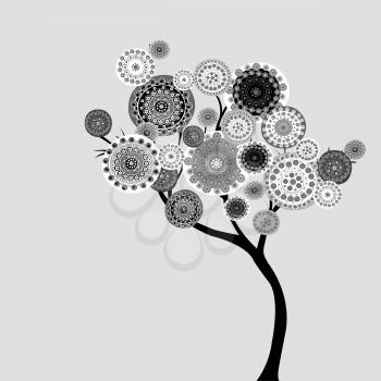 Abstract tree with doodle flowers