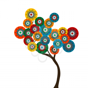 Stylized tree with colored circle flowers