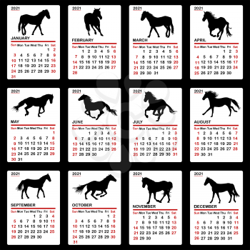2021 calendar with horses silhouettes