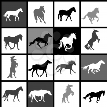 Set of 16 horses background.Each horse is grouped on separate background 