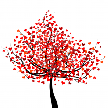 Happy Valentine's Day tree with red heart shape leaves