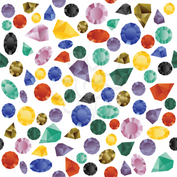 Colorful seamless pattern with gemstones on white background