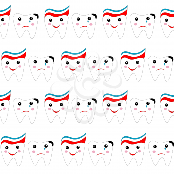 Smiling and upset cartoon teeth seamless pattern