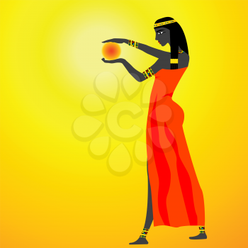 Egyptian woman holding the sun in her hand