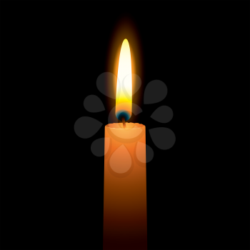 Royalty Free Clipart Image of a Candle Burning on Black