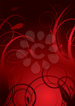 Royalty Free Clipart Image of a Red and Black Flourish Background