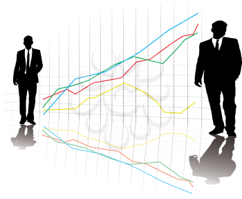 Royalty Free Clipart Image of Two Businessmen on a Chart