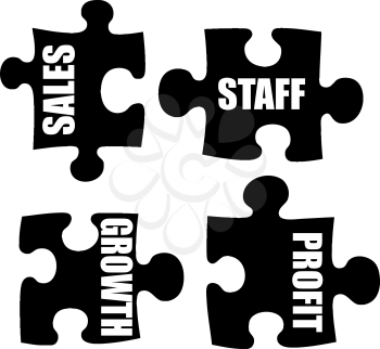 Royalty Free Clipart Image of Silhouette Business Puzzle Pieces
