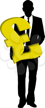 Royalty Free Clipart Image of a Man in a Suit Holding a Pound Symbol